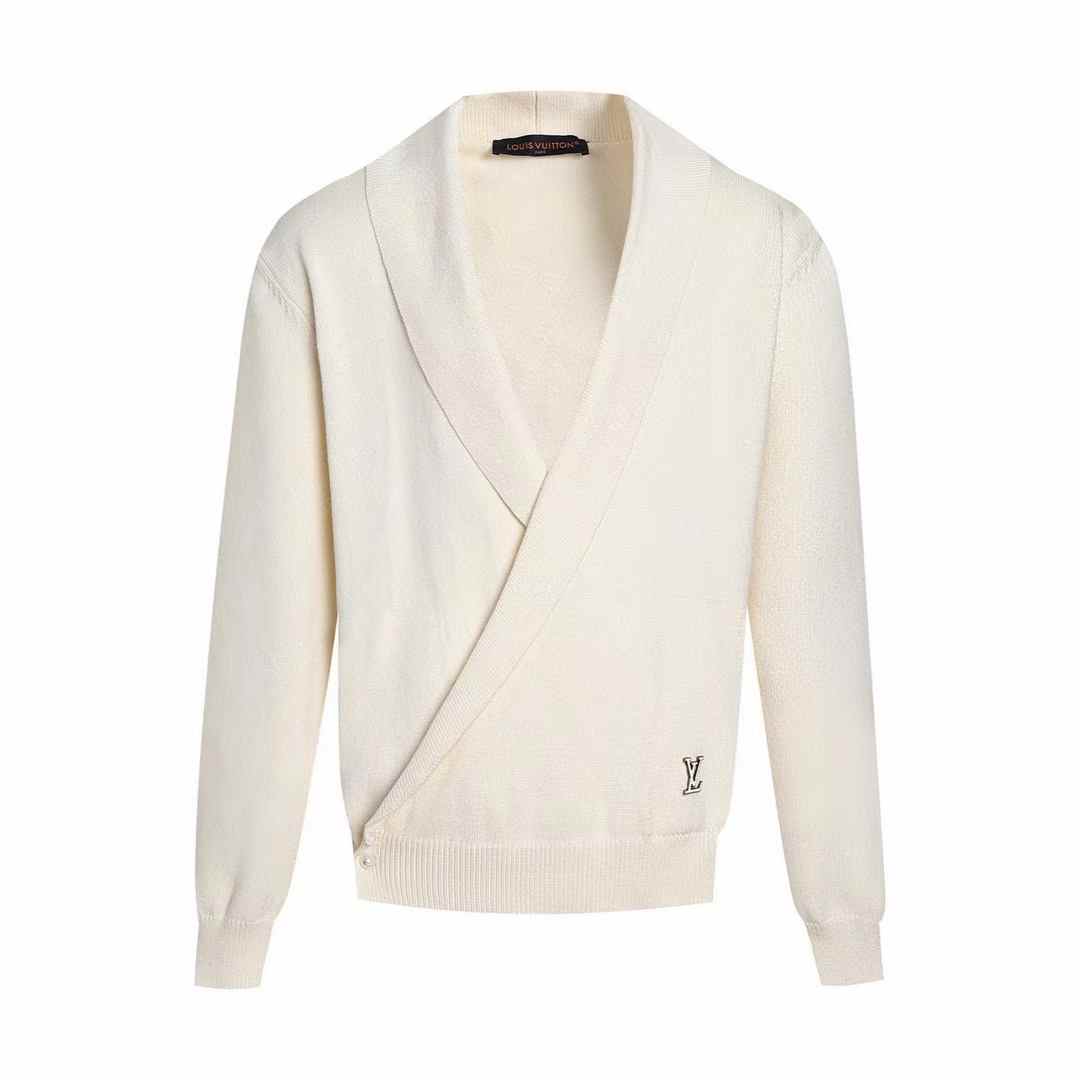 LV Shawl Collar Knit Jacket in milky white wool