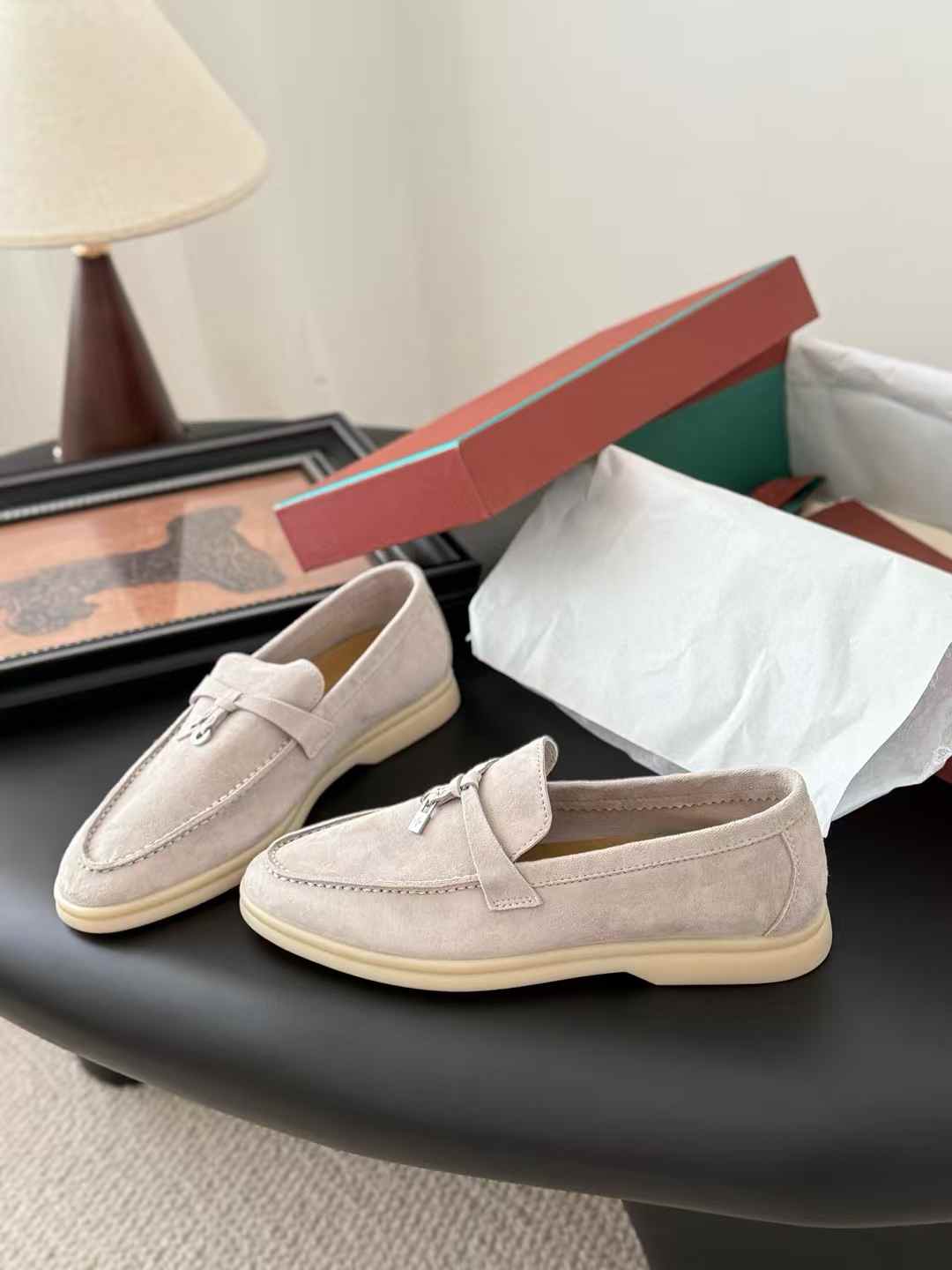 Loro Piana Summer Charms Walk Loafers in beige suede