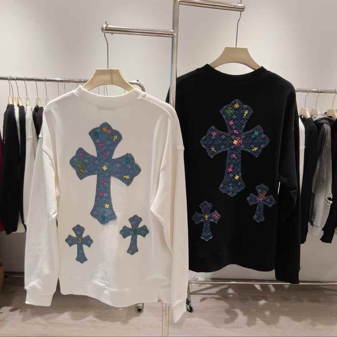 Chrome Hearts sweatshirt with a multi-colored cross patch on the chest