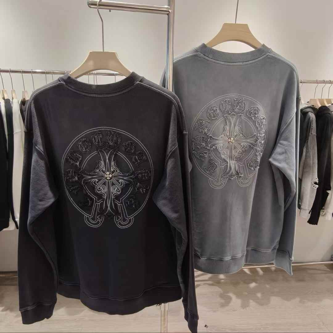 Chrome Hearts sweatshirt with a horseshoe and gothic cross emblem on the chest