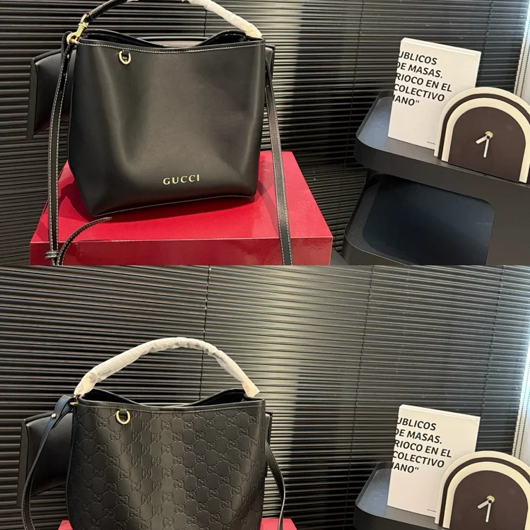 Gucci GG Emblem bucket bag in black leather