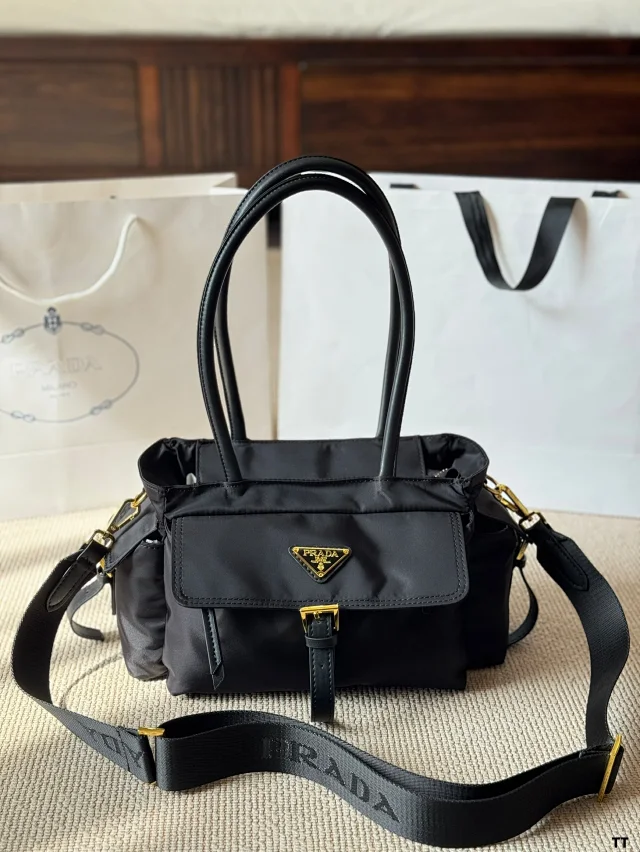 Prada Explore medium Re-Nylon and leather tote bag in black