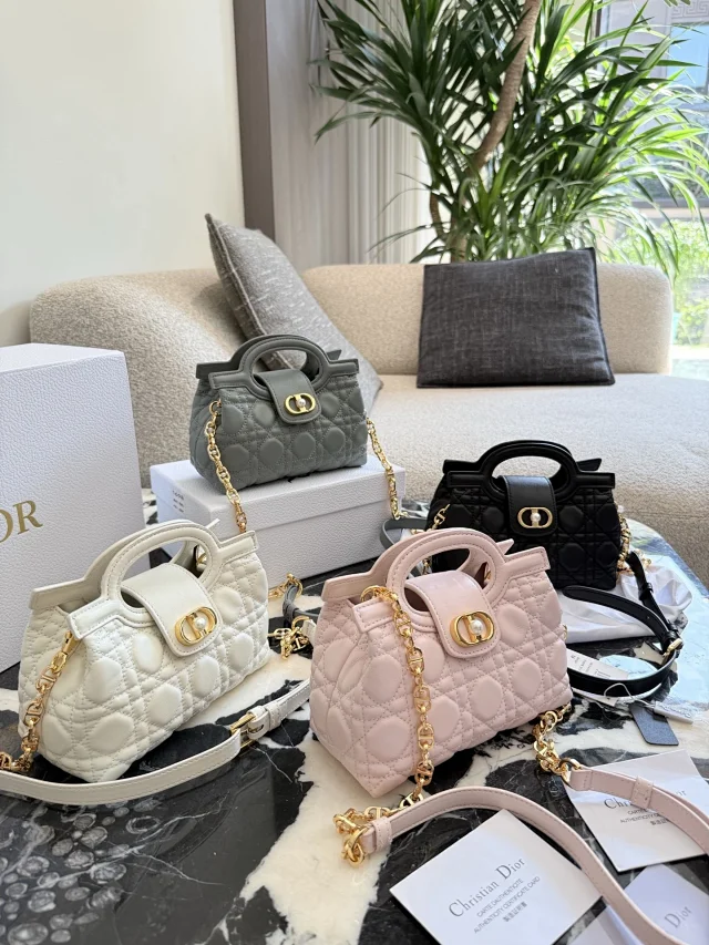 Dior Jolie Top Handle mini bag in pink cannage lambskin leather