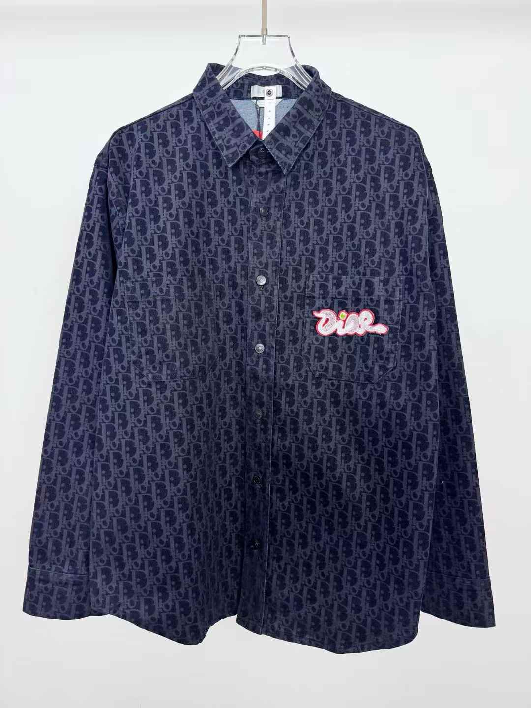 Dior x KAWS Overshirt in blue cotton-blend twill with the Dior Oblique motif