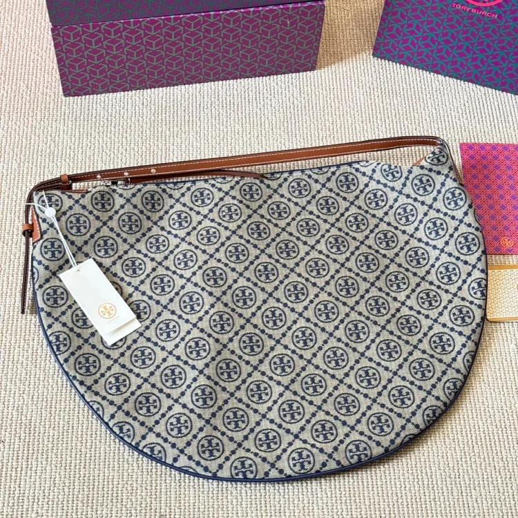 Tory Burch T-Monogram Shoulder Bag in grey with a signature monogram print