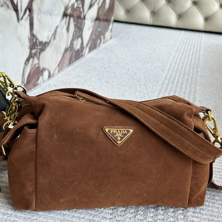 Prada Explore large suede shoulder bag in cocoa brown