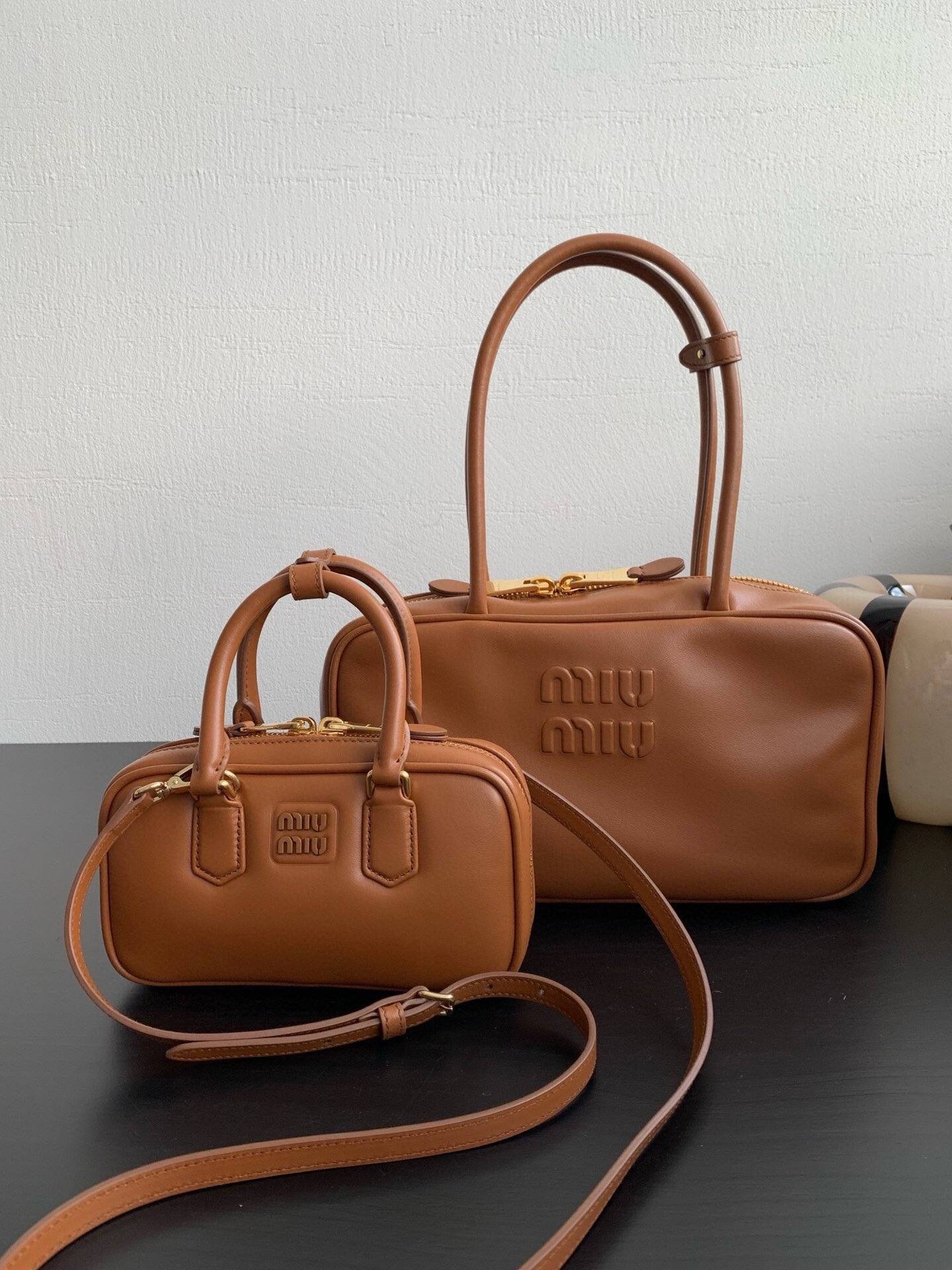 Miu Miu Arcadie leather bag in cognac brown