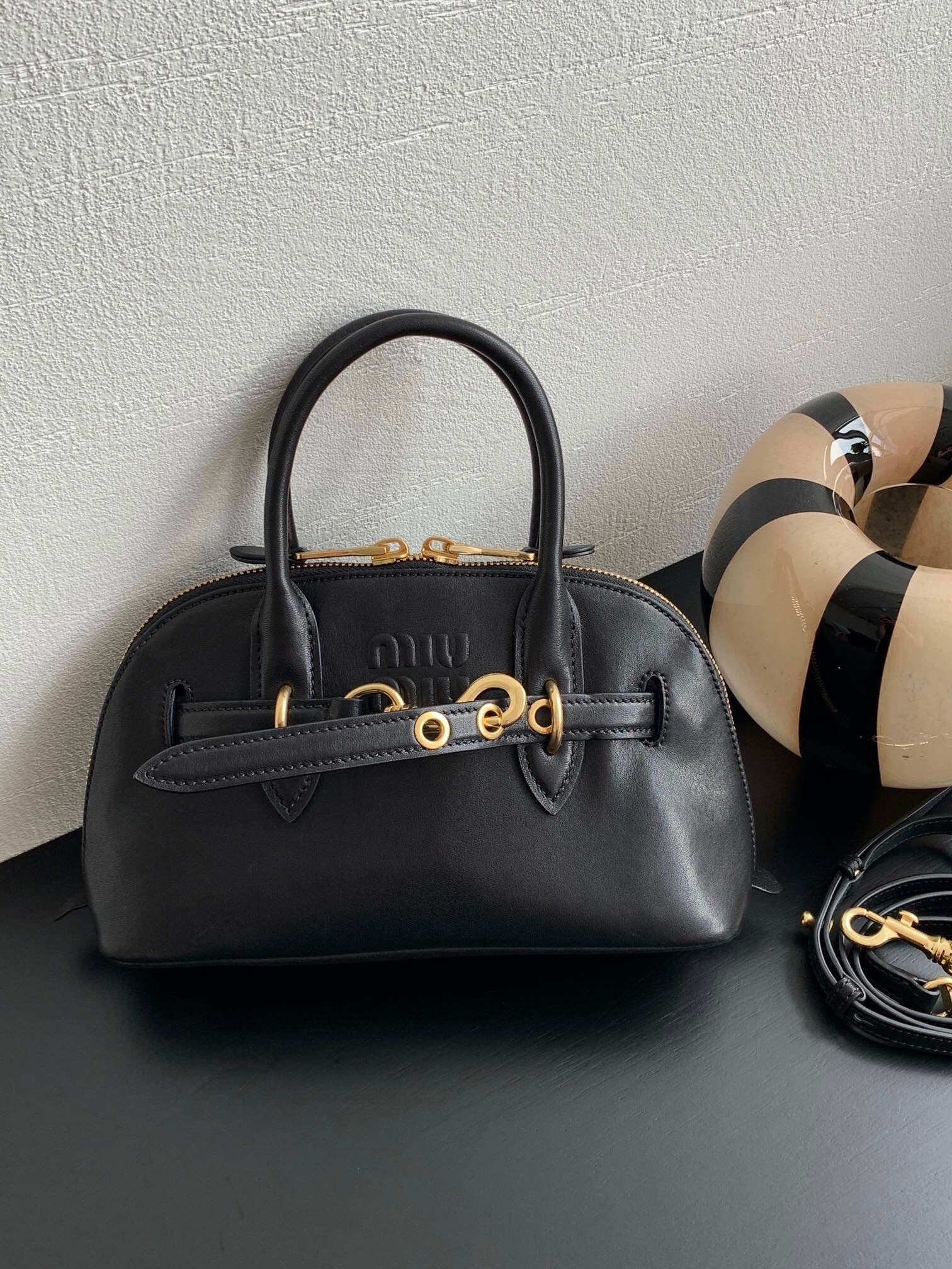 Miu Miu Aventure nappa leather top handle bag in black