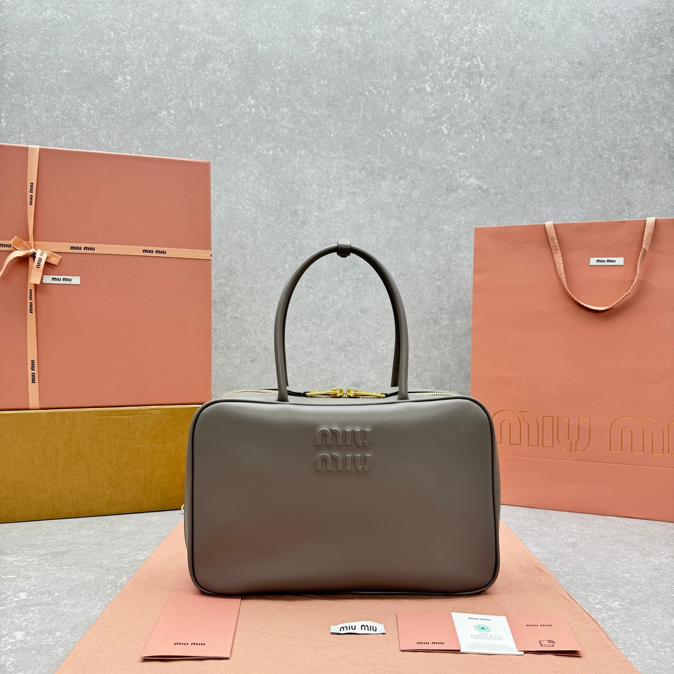 Miu Miu Beau logo-debossed leather bag in coffee brown