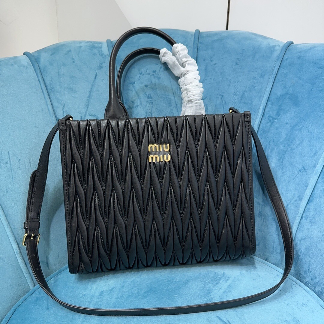 Miu Miu matelassé nappa leather tote bag black