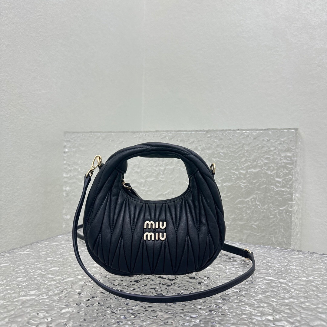Miu Miu Black Wander Matelassé Hobo Bag