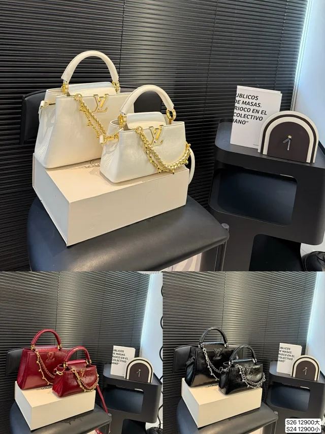 LV Capucines BB handbag in powder pink leather with gold-tone hardware all colors