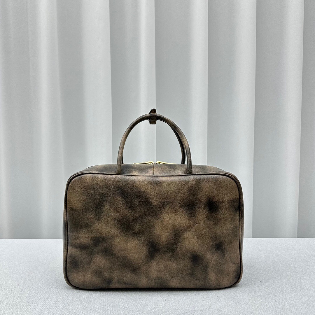 Miu Miu Beau Vintage Effect Nappa Leather Large Bag in coffee brown