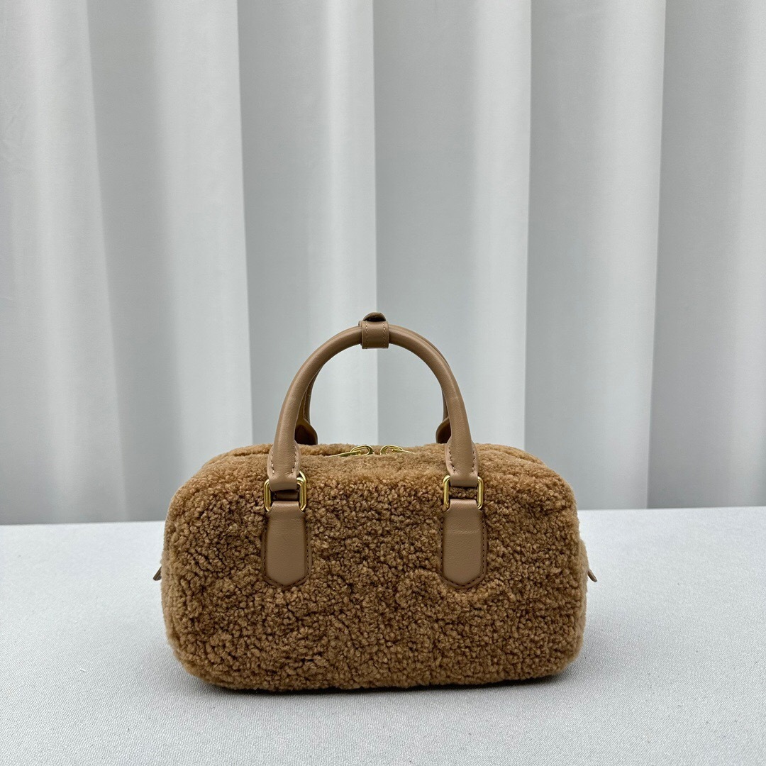 Miu Miu brown plush lamb wool bowling bag
