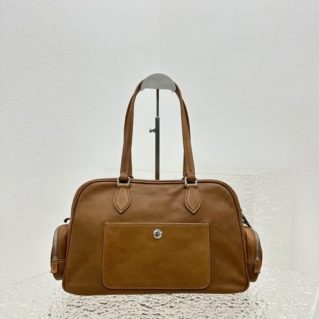 Miu Miu Pocket leather zipped tote bag in brown