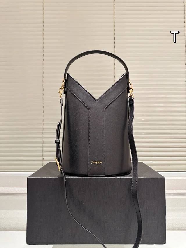 YSL Y top-handle bucket bag in black leather