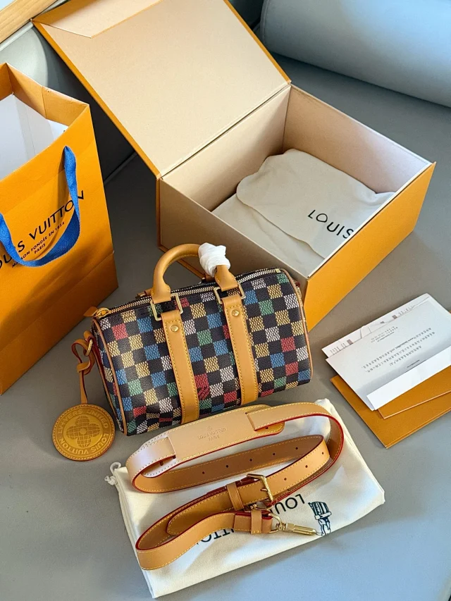 LV Keepall 25 bag with a multicolored checkered pattern