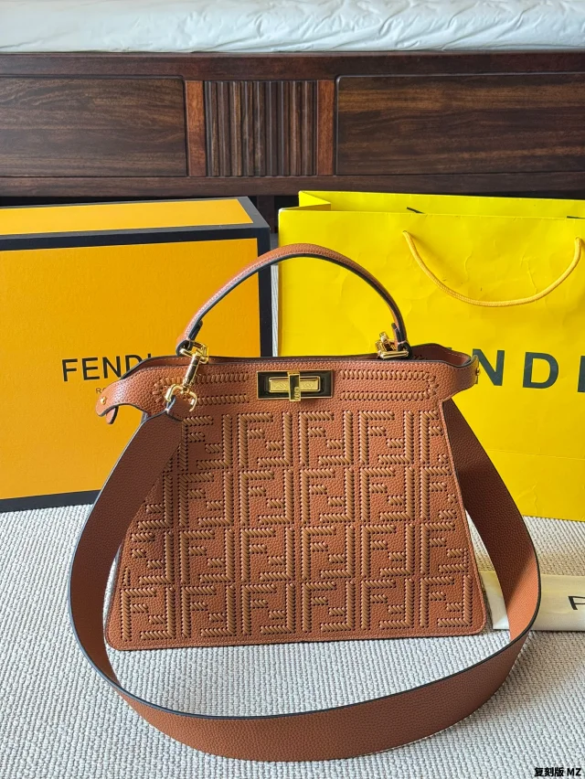 Fendi Peekaboo bag crafted from leather with the FF logo interlace pattern
