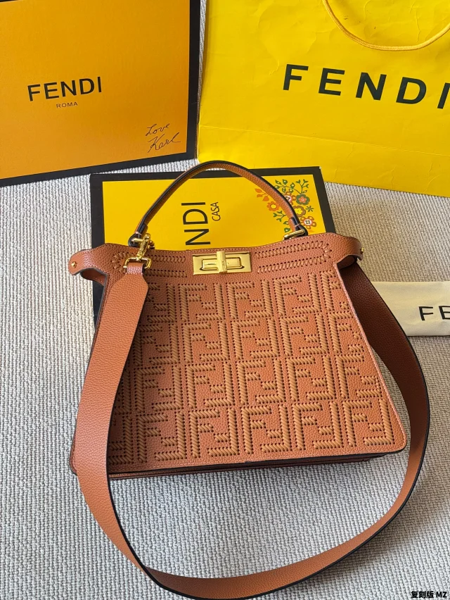 Fendi Peekaboo bag crafted from leather with the FF logo interlace pattern