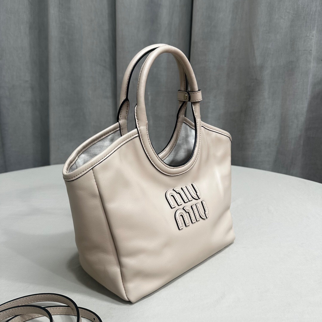 Miu Miu Ivy leather tote bag in a beige color