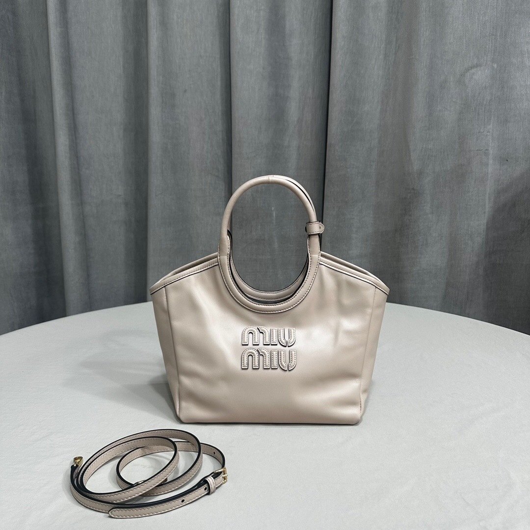Miu Miu Ivy leather tote bag in a beige color