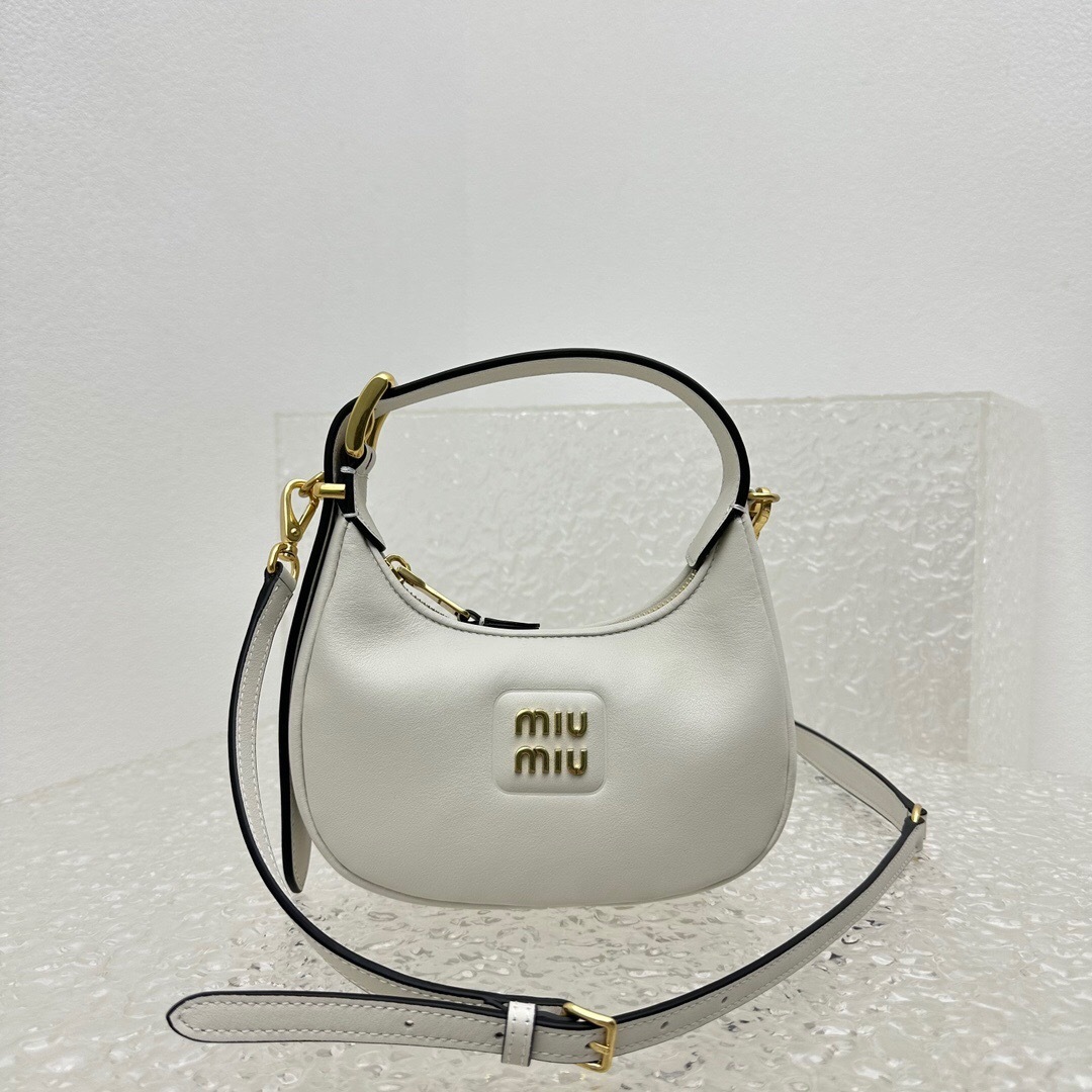 Miu Miu Wander Matelassé Nappa Leather Mini Hobo Bag in white