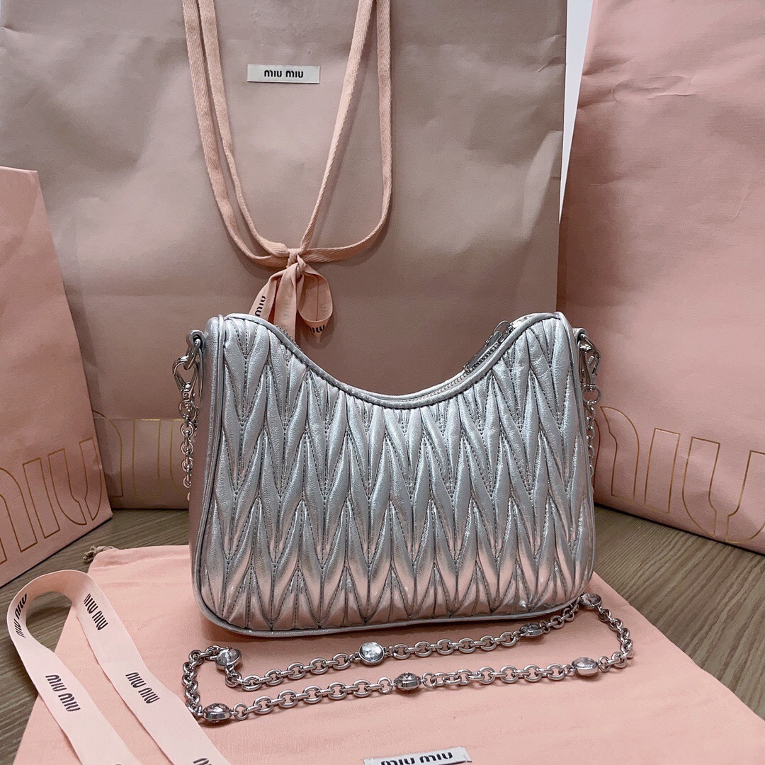 Miu Miu Matelassé Nappa Leather Shoulder Bag in silver