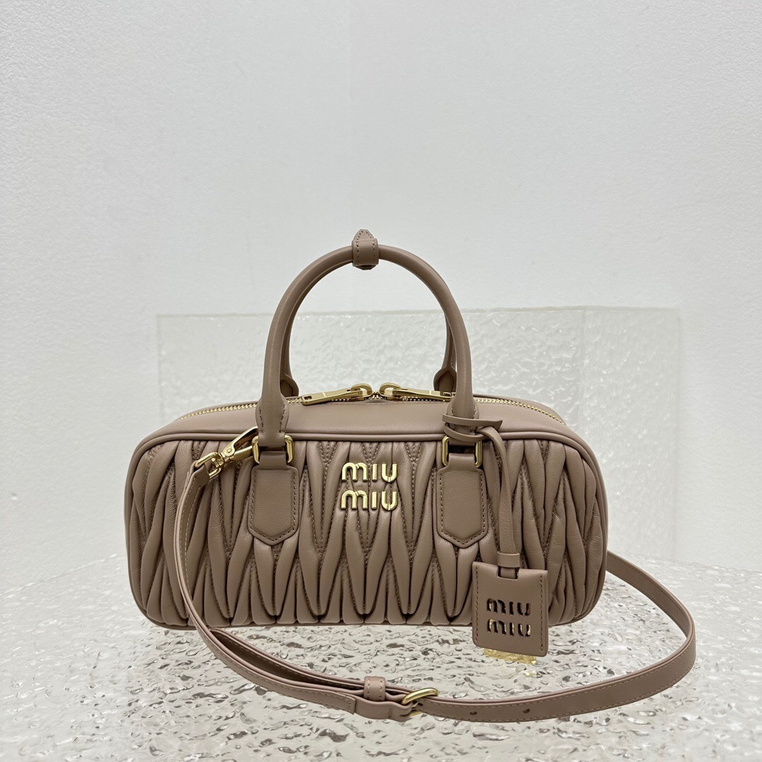 Miu Miu Arcadie matelassé nappa leather bag neutral shade