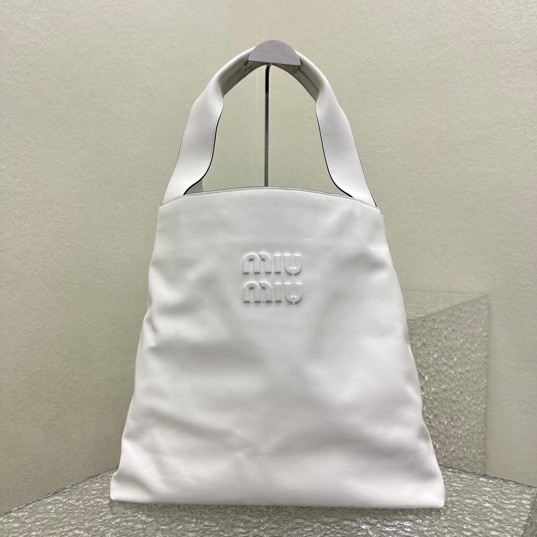 Miu Miu white leather logo embossed hobo bag