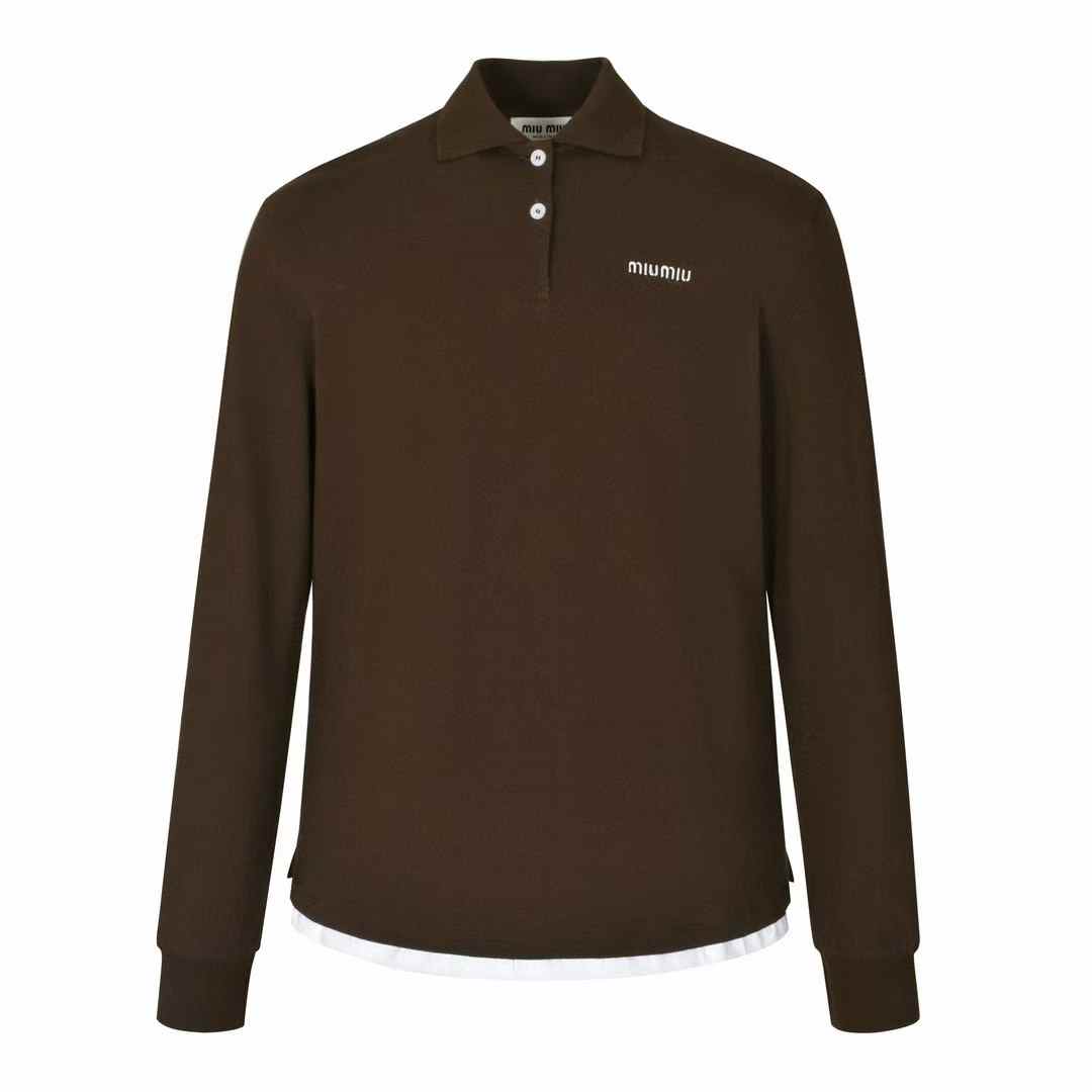 Miu Miu cocoa brown cotton pique polo shirt