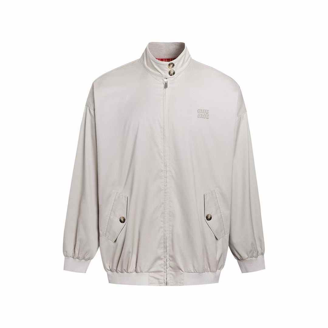 Miu Miu Panama logo-motif bomber jacket beige