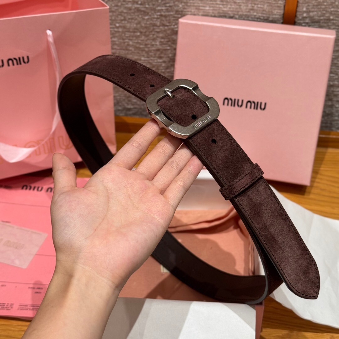 Miu Miu brown leather belt with a silver buckle