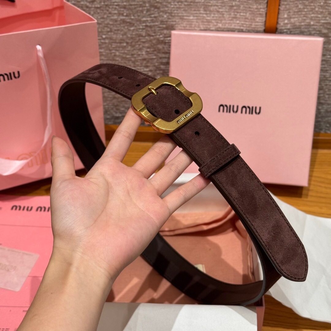 Miu Miu dark brown leather belt with a gold-tone buckle