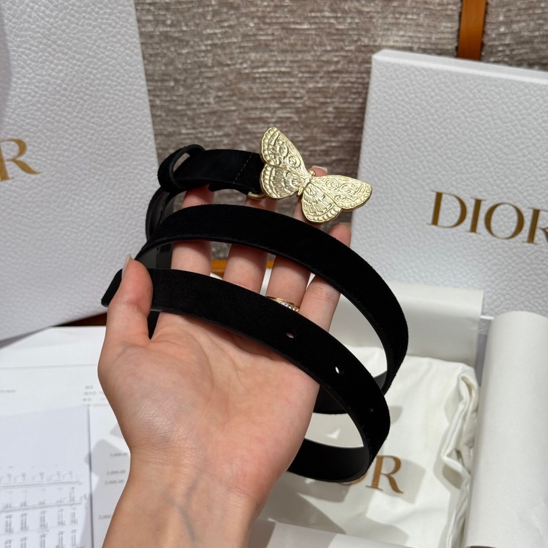 Dior belt gold butterfly buckle black