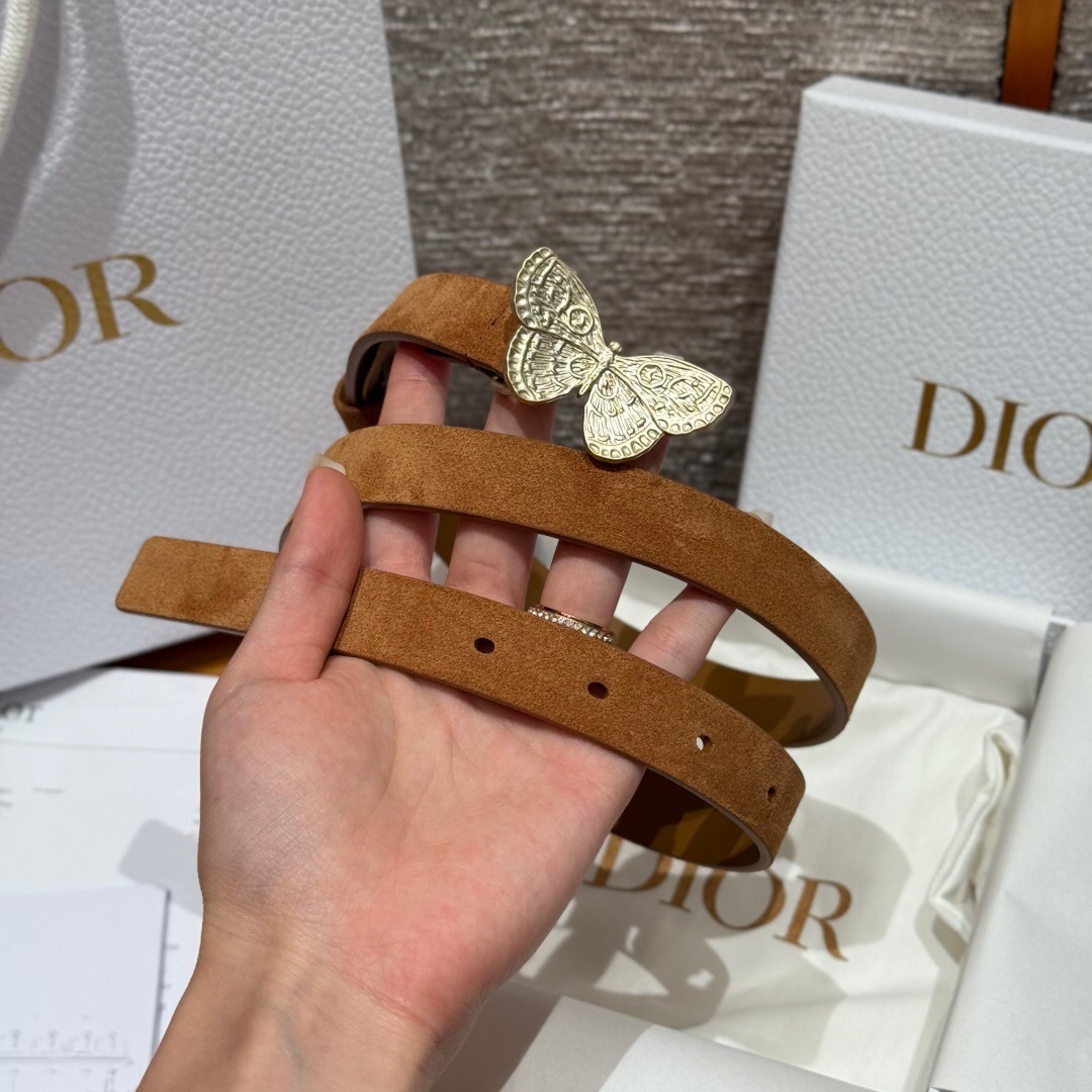 Dior leather belt butterfly buckle brown