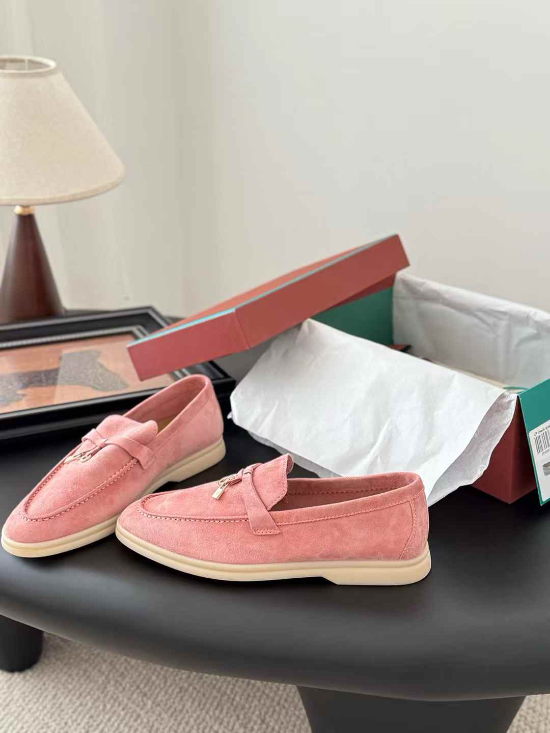 Loro Piana Summer Charms Walk Loafers pink suede