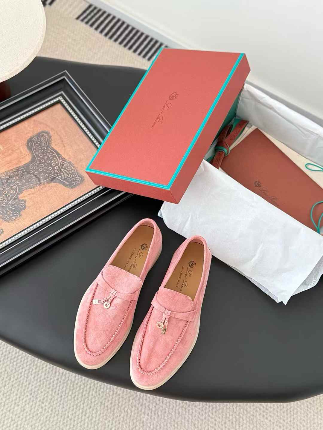 Loro Piana Summer Charms Walk Loafers pink suede