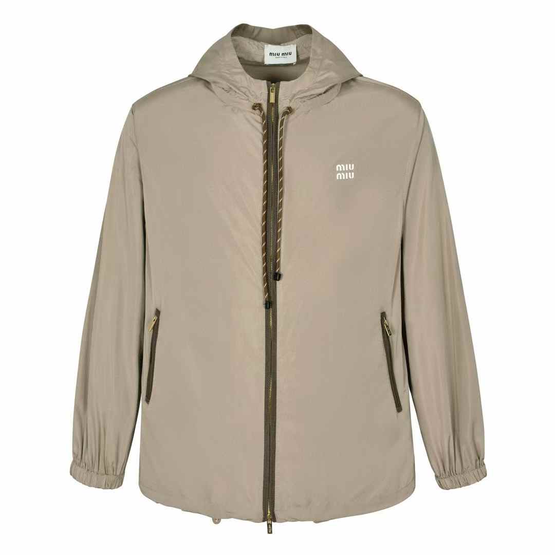 Miu Miu lightweight hooded jacket in beige recycled polyester