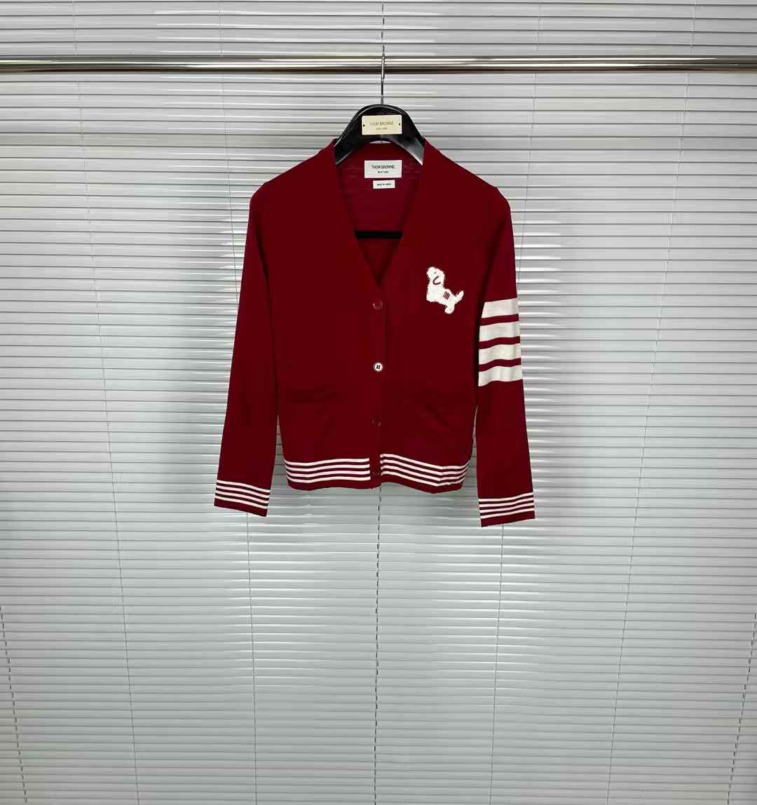 Thom Browne Kids Hector cardigan in scarlet wool