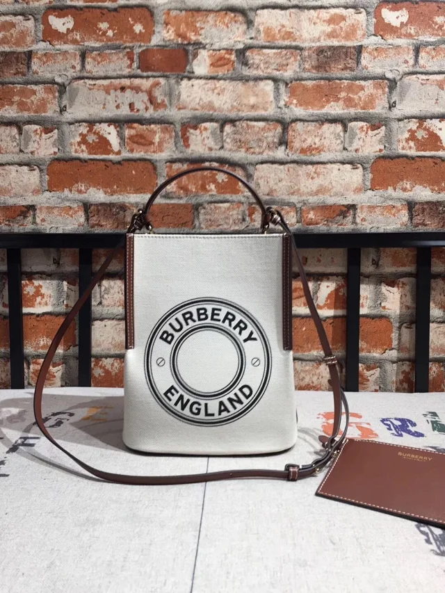 Burberry Off-White Small Peggy Bucket Bag logo graphic leather trim