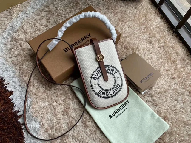 Burberry Canvas and Leather Phone Case brown leather strap