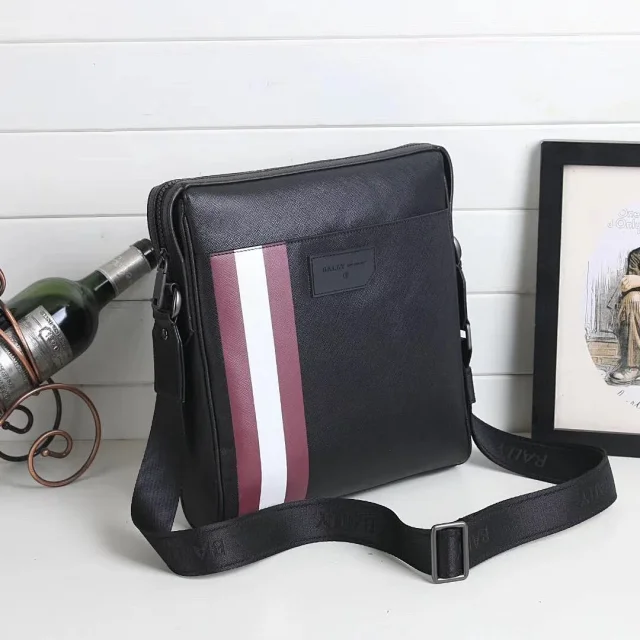 Bally Skill Messenger Bag black leather red and white stripe