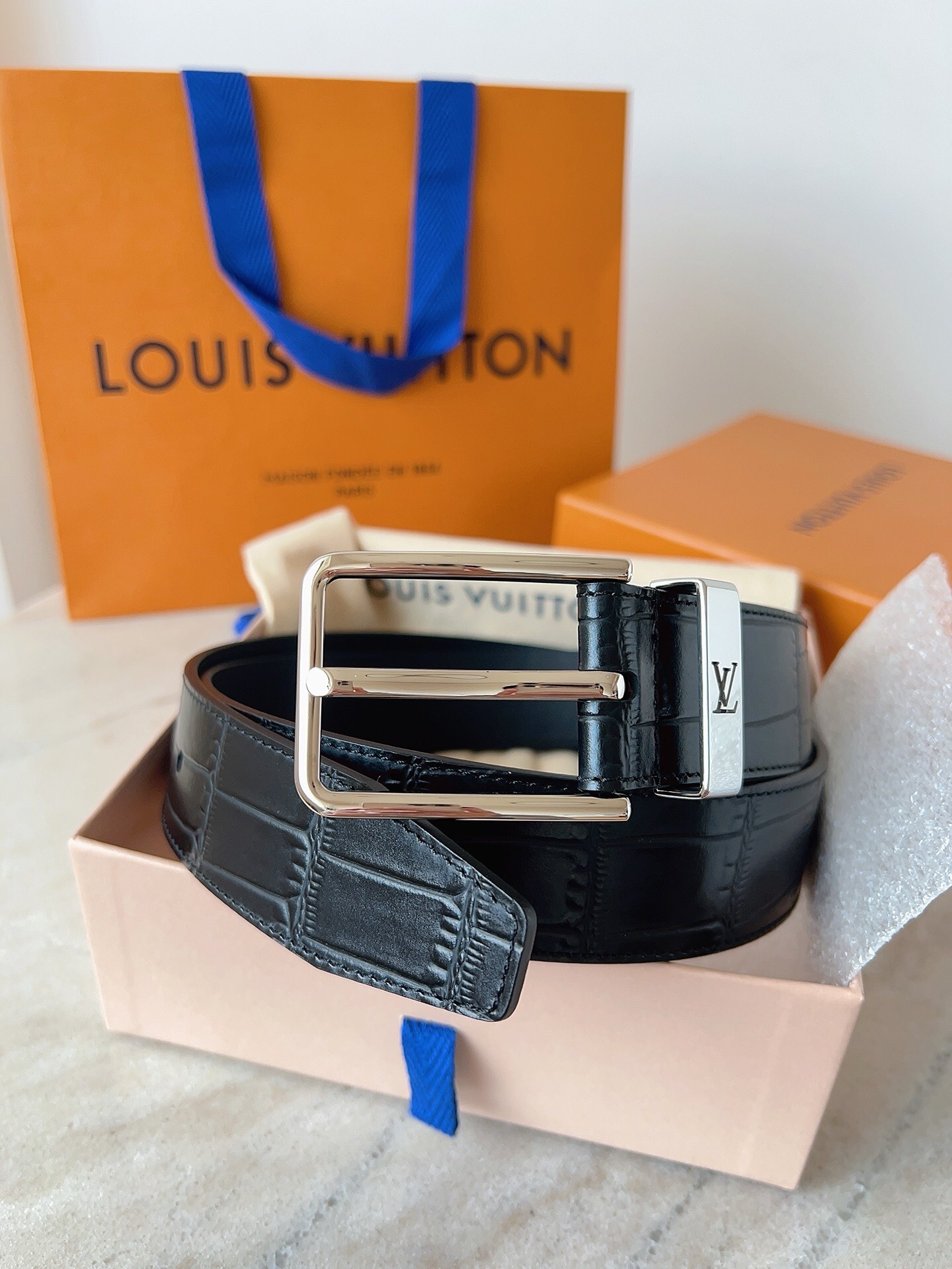 LV Crocodile Belt silver-color hardware