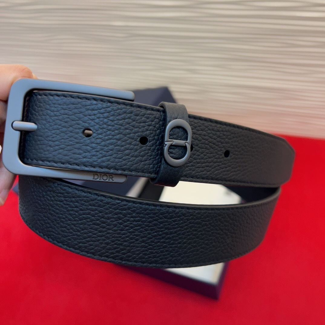 Dior leather belt grey buckle