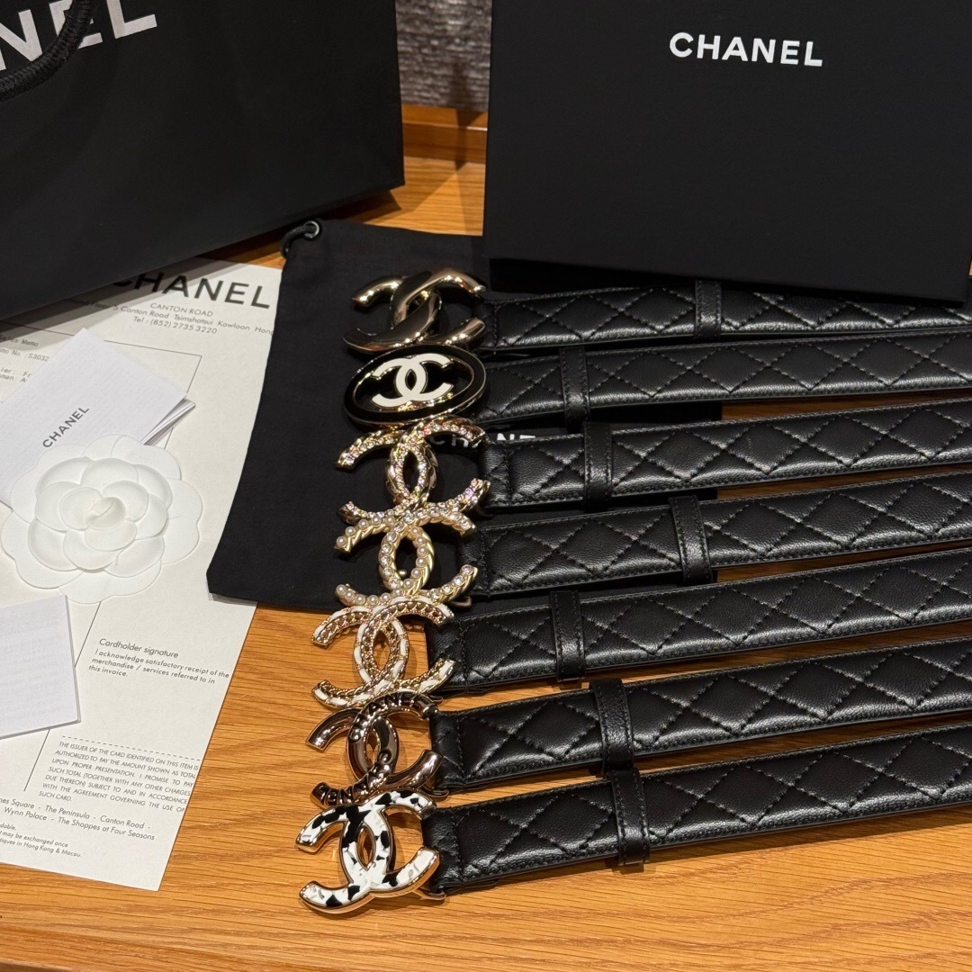 Chanel leather belt CC buckle black