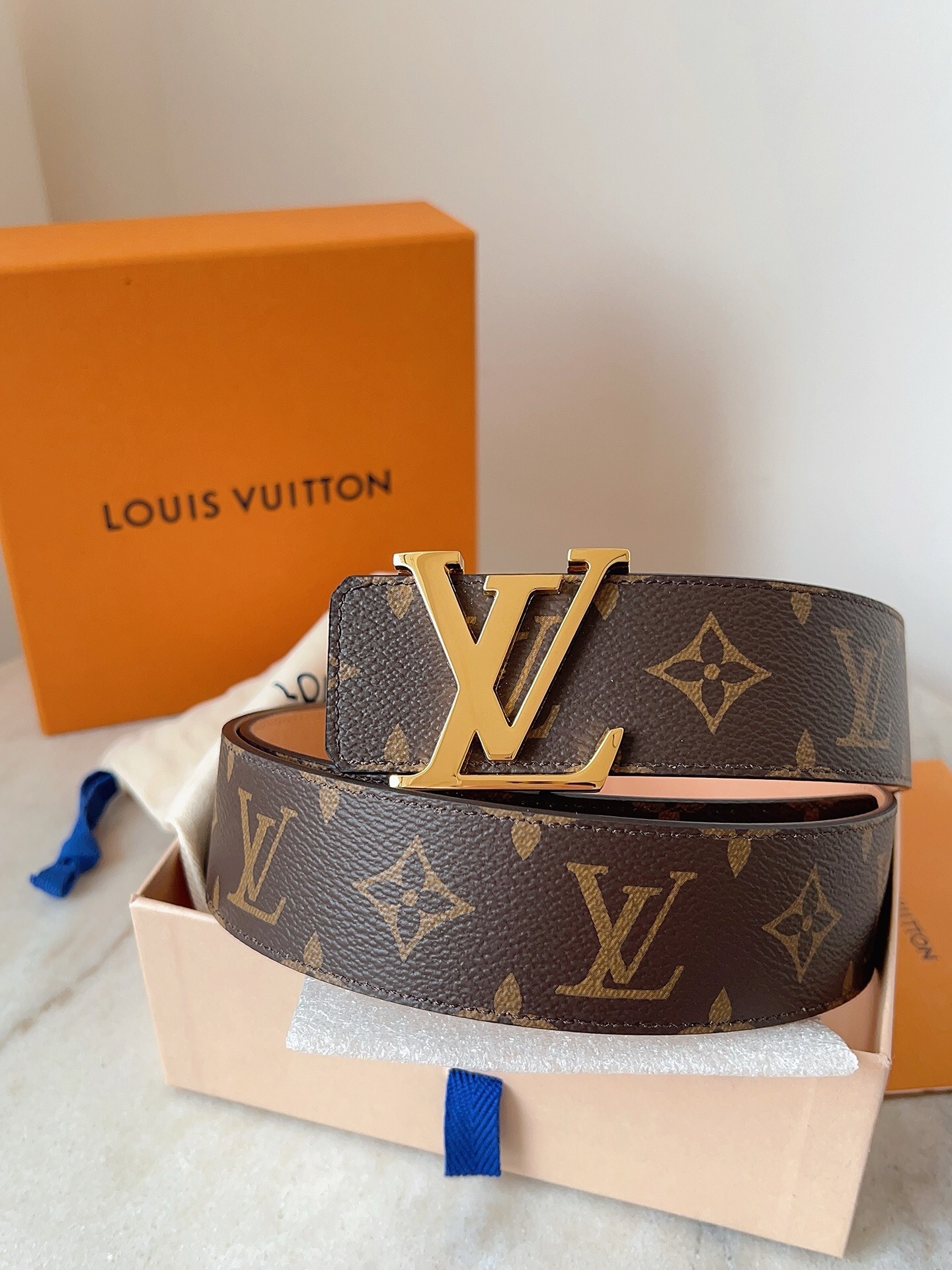 LV Monogram belt gold-colored LV buckle