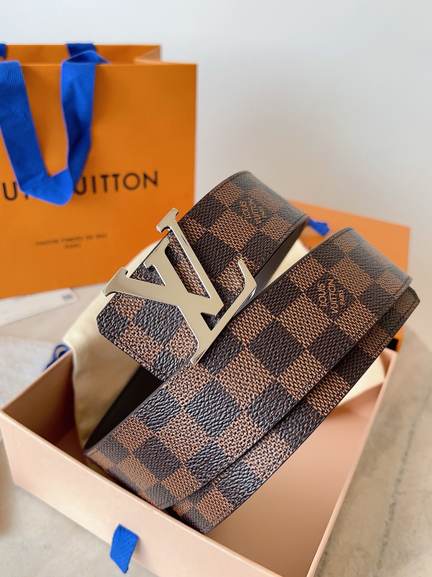 LV Reversible Belt Damier Ebene canvas