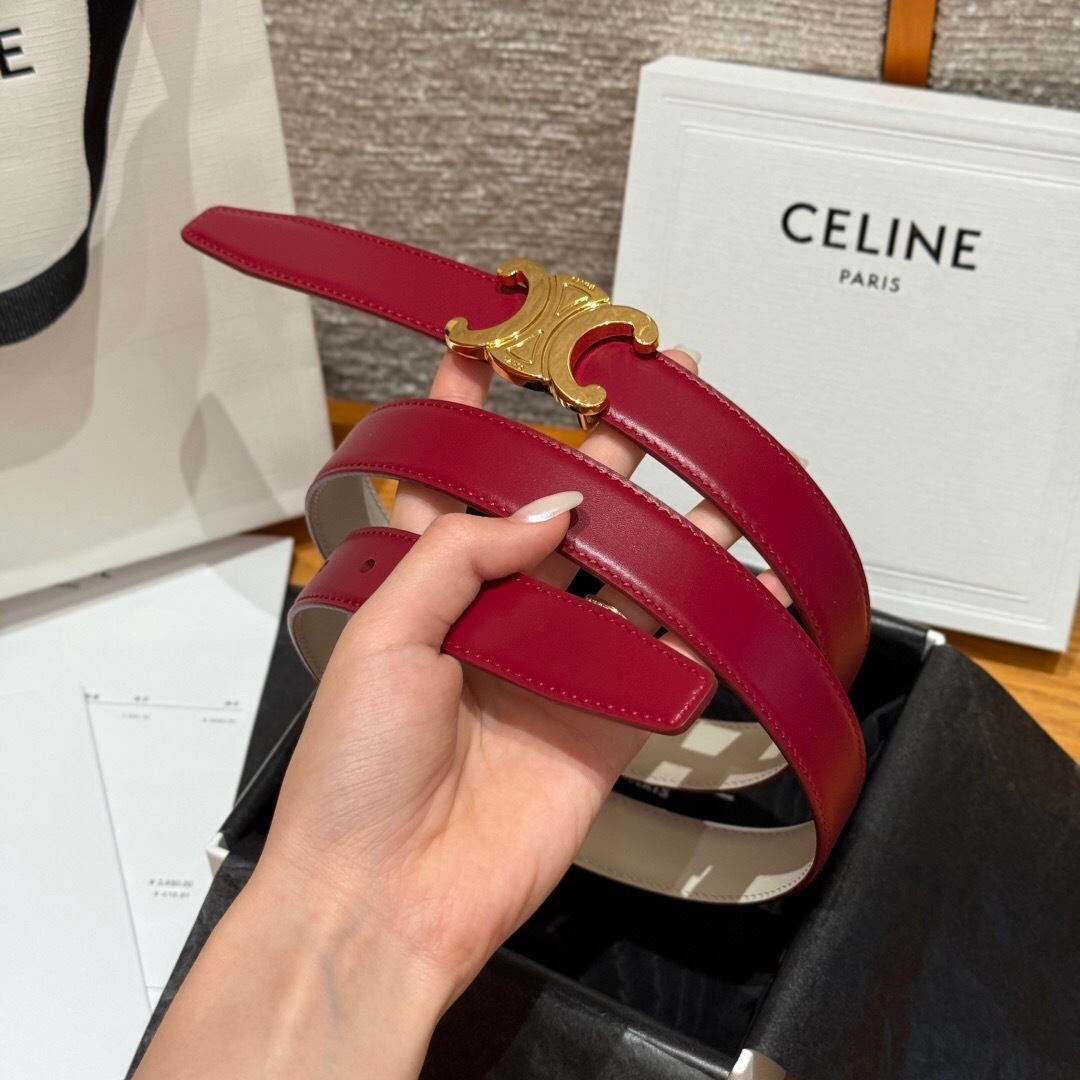 Celine Triomphe Belt burgundy leather gold-finish buckle