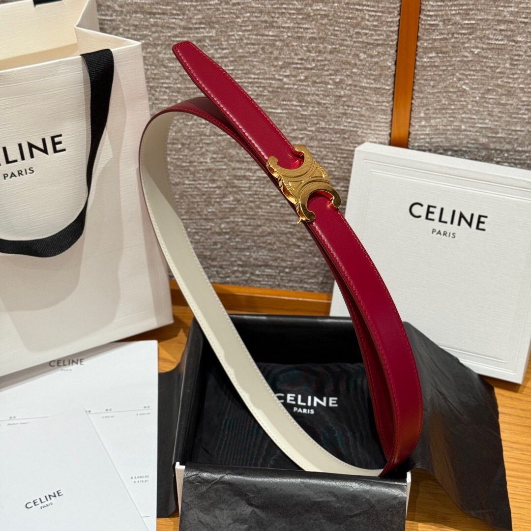 Celine Triomphe Belt burgundy leather gold-finish buckle