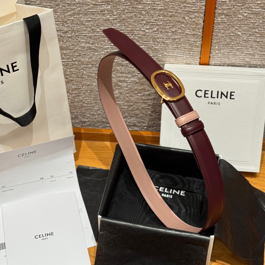 Celine Medium Triomphe Belt burgundy taurillon leather